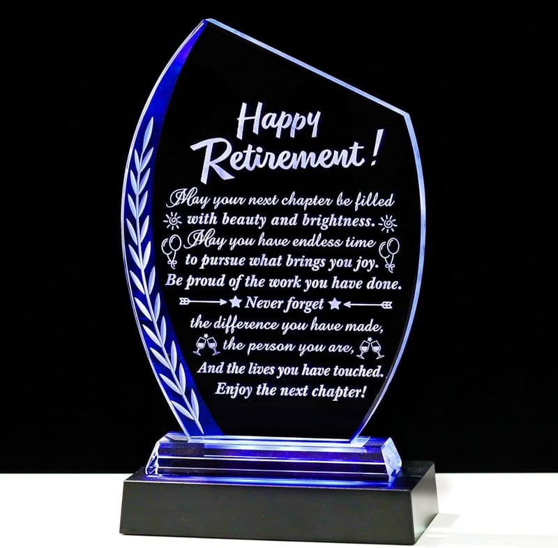 Happy Retirement Crystal Keepsake Plaque with Light Base