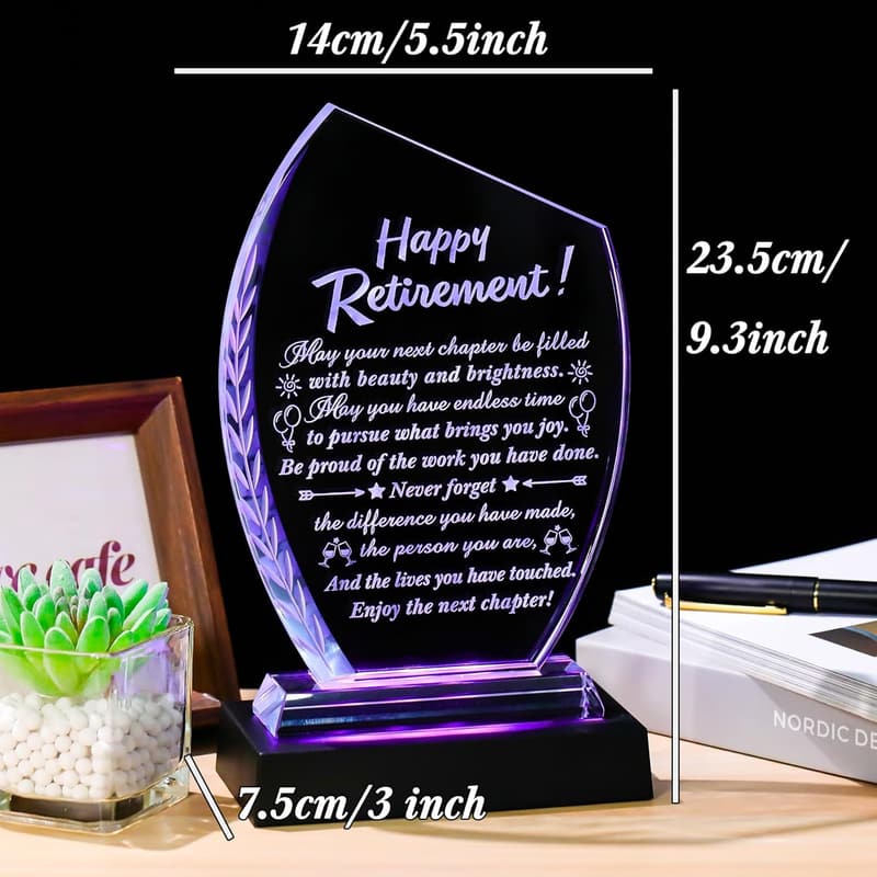 Happy Retirement Crystal Keepsake Plaque with Light Base