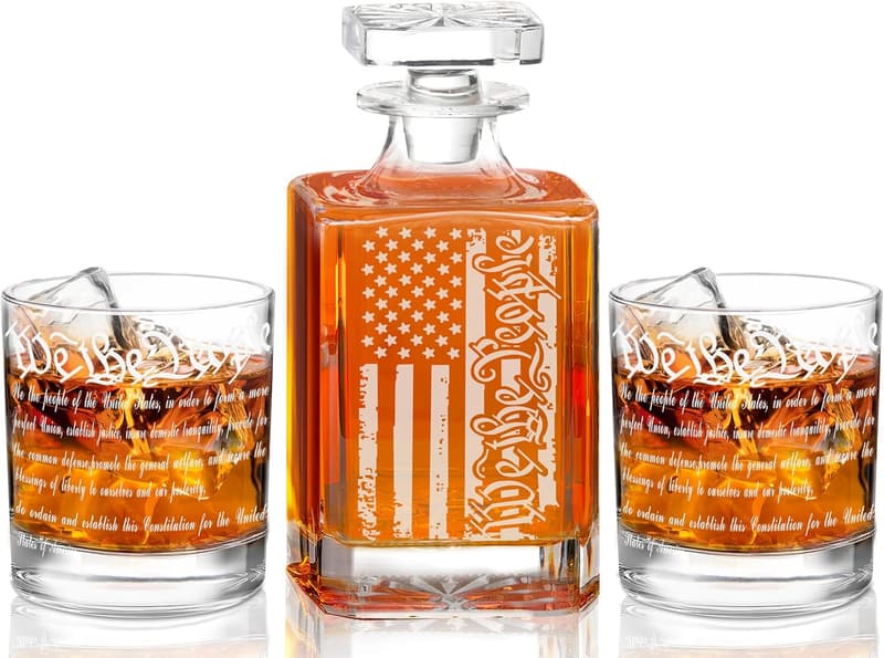 Father's Day Whiskey Decanter Set Engraved American Flag
