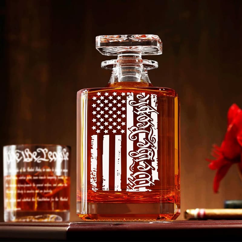 Father's Day Whiskey Decanter Set Engraved American Flag