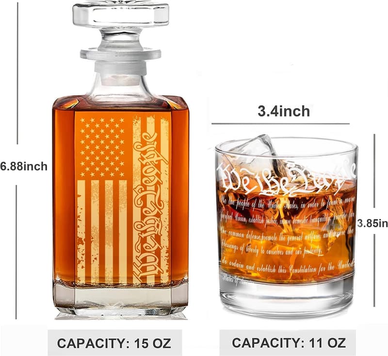 Father's Day Whiskey Decanter Set Engraved American Flag