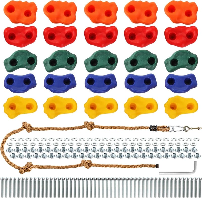 Indoor & Outdoor Rock Climbing Holds Kit for Kids & Adults