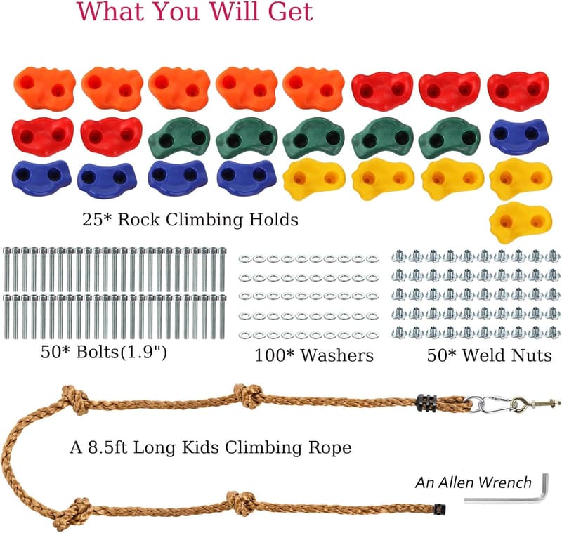 Indoor & Outdoor Rock Climbing Holds Kit for Kids & Adults