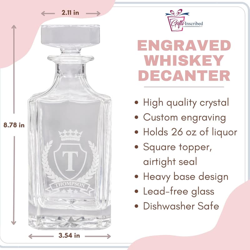 Personalized Whiskey Decanter Set with Custom Glasses