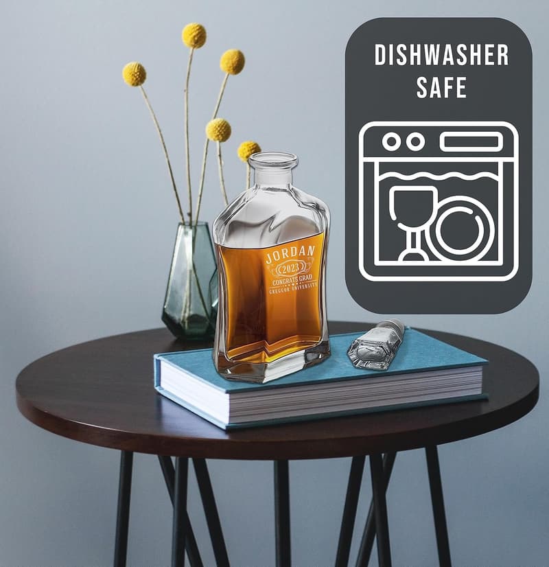 Personalized 23oz Etched Glass Whiskey Decanter for Dad
