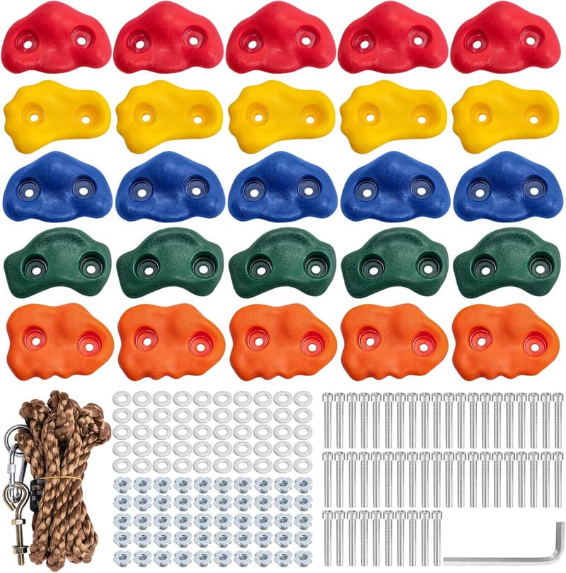 Kids Rock Climbing Wall Kit with 25 Holds & Mounting Screws