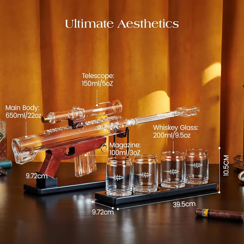 Whiskey Decanter Set for Men with Bullet Glasses - 22 oz