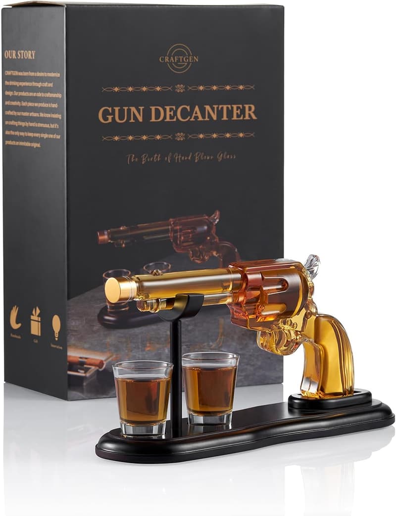 Unique Gun Whiskey Decanter Set with Shot Glasses for Him