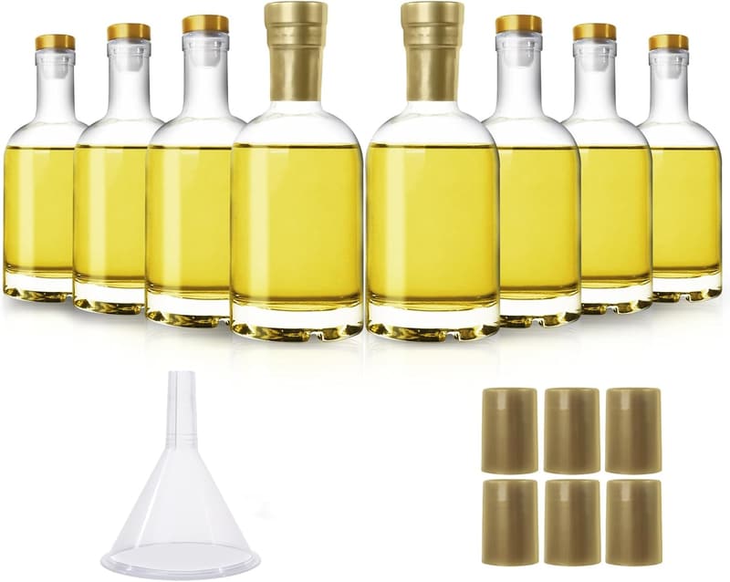 12oz Glass Bottles with Cork Lids - 8 Pack for Drinks & Liquor