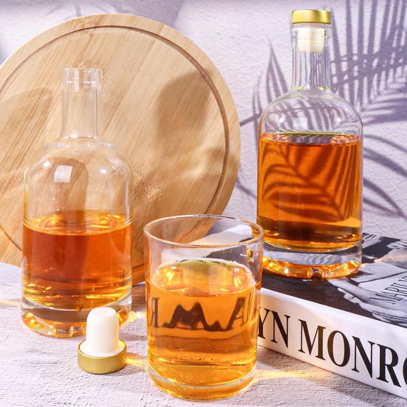 12oz Glass Bottles with Cork Lids - 8 Pack for Drinks & Liquor