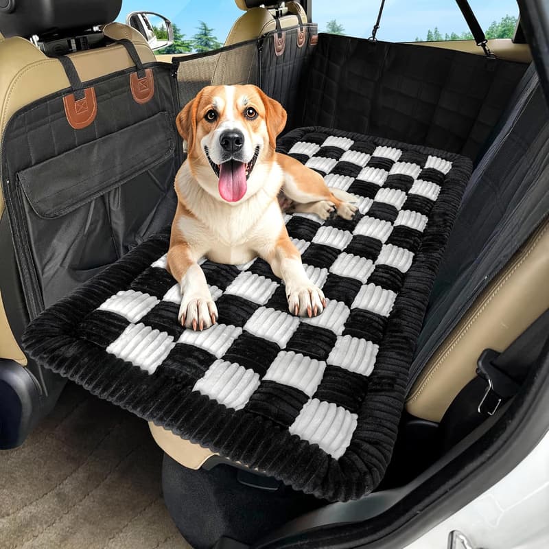 Non-Slip Plaid Dog Car Bed Mat for Travel (50