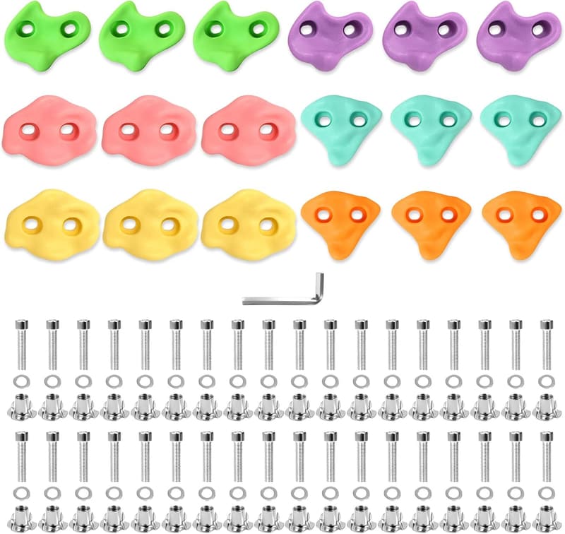 Kids' Rock Wall Climbing Kit - 18PCS Colorful Holds & Hardware