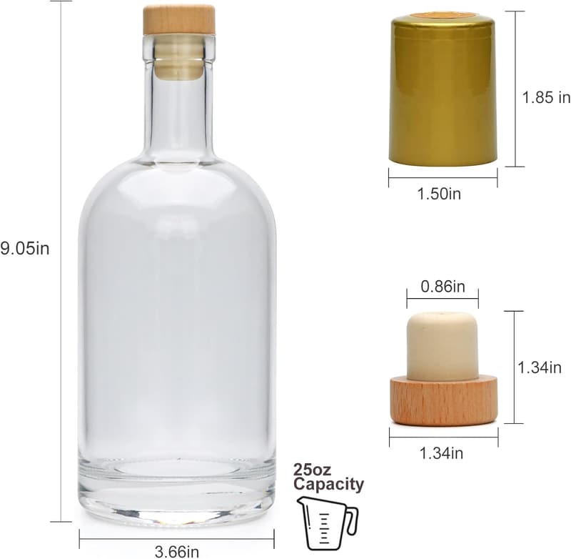25 oz T-Top Cork Glass Bottles - Heavy Bottom 4-Pack
