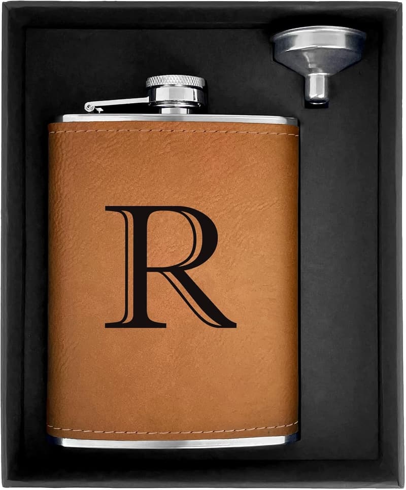Personalized Leather Hip Flask for Men, Engraved, 8 oz