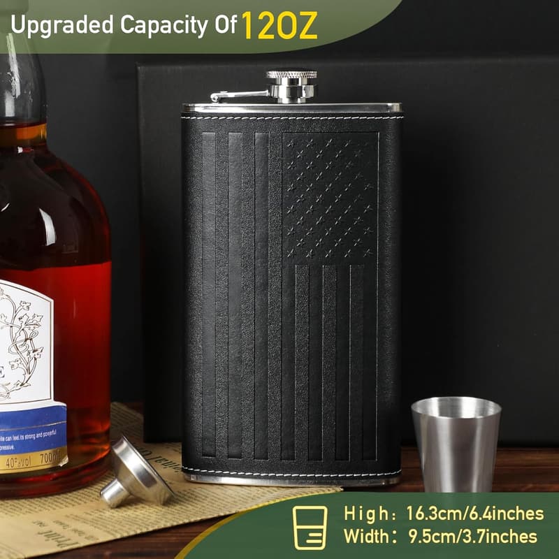Groomsman Gift: 12oz Stainless Steel Hip Flask Set with Cups