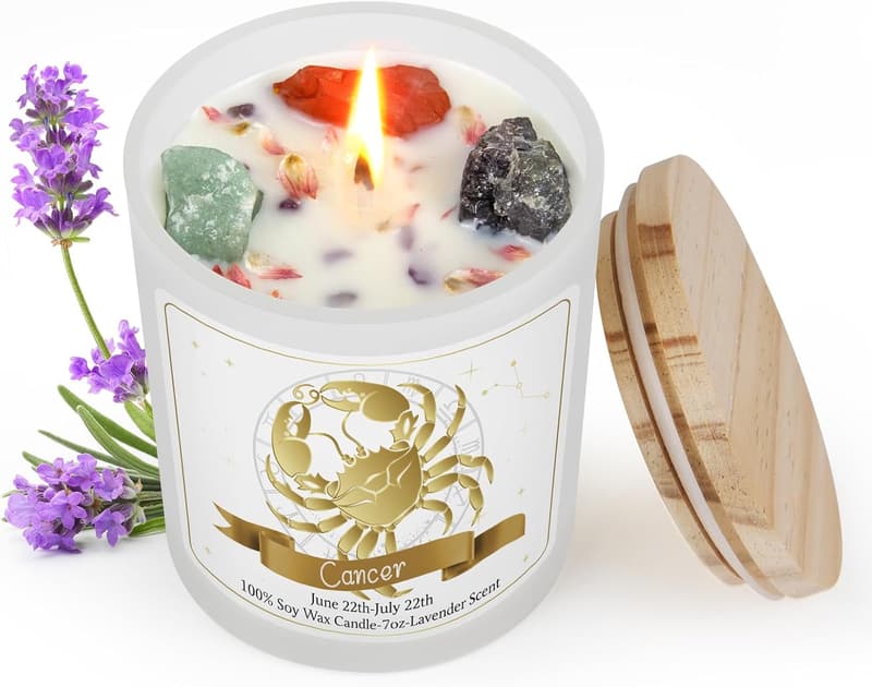 Cancer Zodiac Scented Candle with Crystals - Ideal Gift for Her