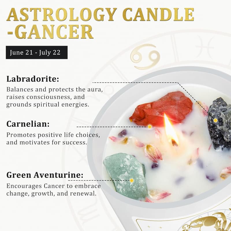Cancer Zodiac Scented Candle with Crystals - Ideal Gift for Her