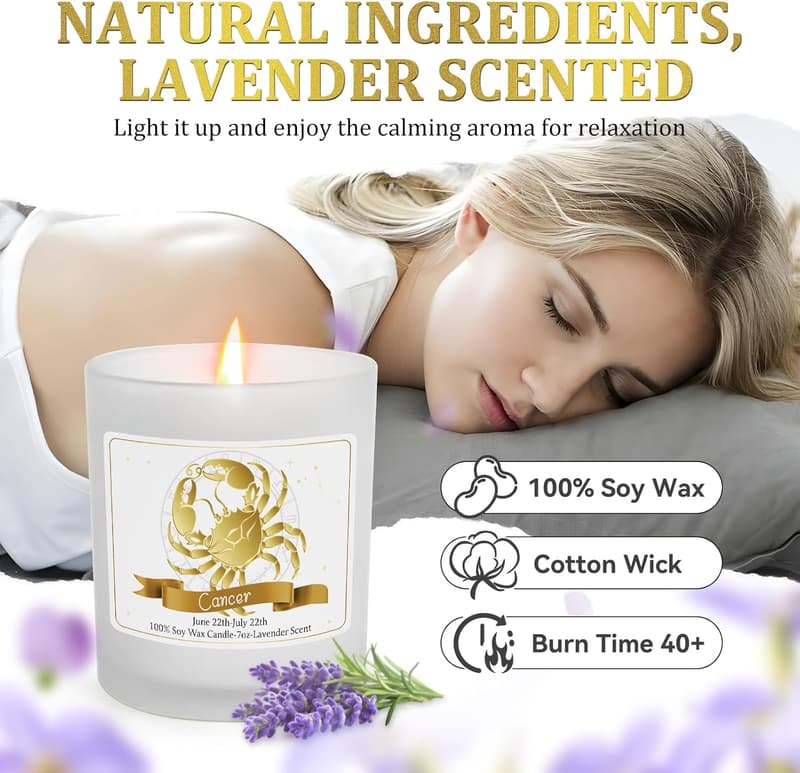 Cancer Zodiac Scented Candle with Crystals - Ideal Gift for Her