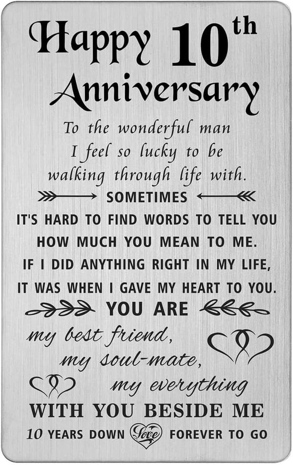 10th Anniversary Engraved Metal Wallet Insert for Him