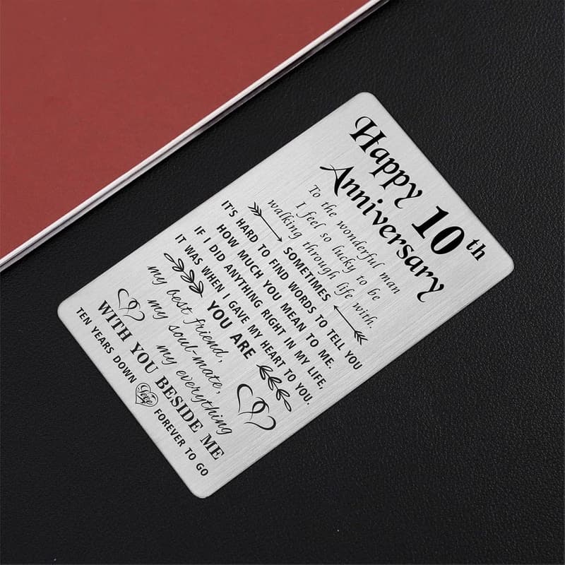 10th Anniversary Engraved Metal Wallet Insert for Him