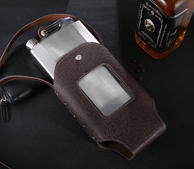 Large Capacity 35 oz Stainless Steel Whiskey Flask with Holster