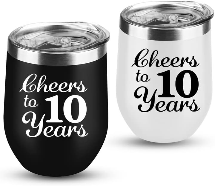 10th Anniversary Tin Wedding Gifts - 2 Pack Wine Tumblers 12 oz