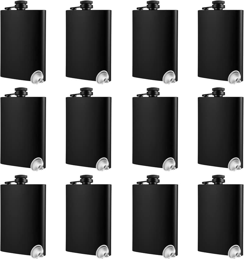Groomsmen Whiskey Hip Flask Set - 8 oz Stainless Steel, 12 Pack