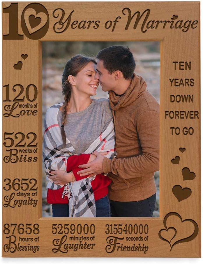 10th Anniversary Engraved Natural Wood Picture Frame (4x6)