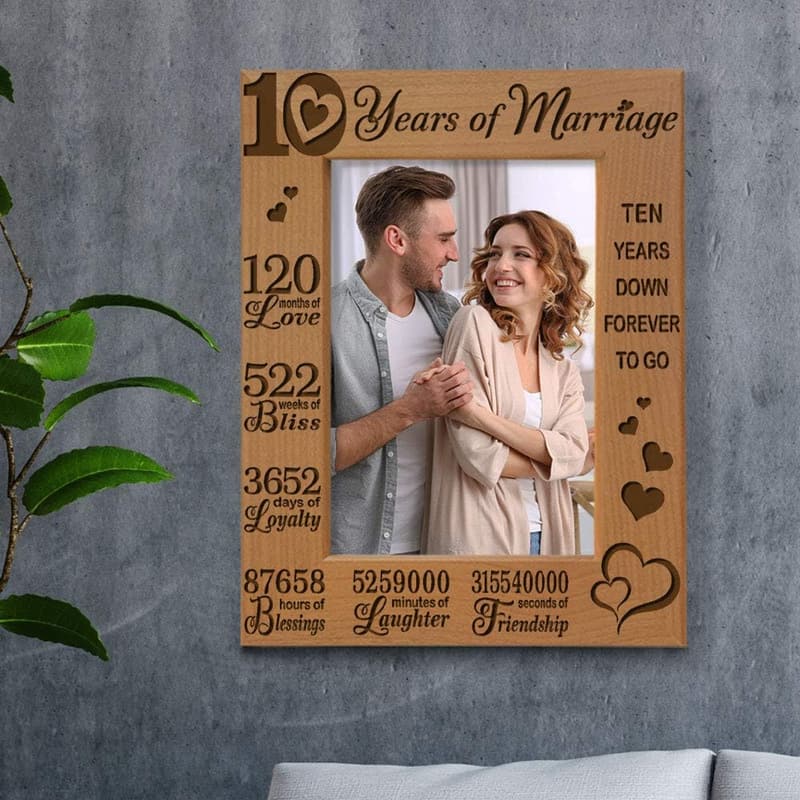 10th Anniversary Engraved Natural Wood Picture Frame (4x6)