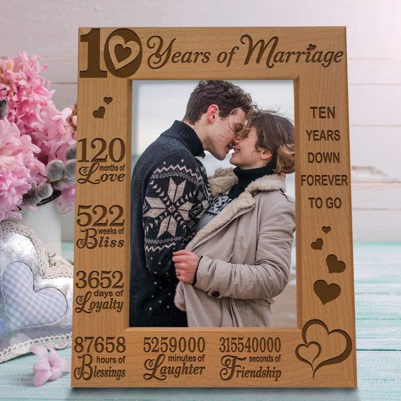 10th Anniversary Engraved Natural Wood Picture Frame (4x6)