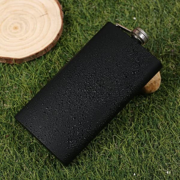 Matte Black Stainless Steel Whiskey Flask with Funnel & Box