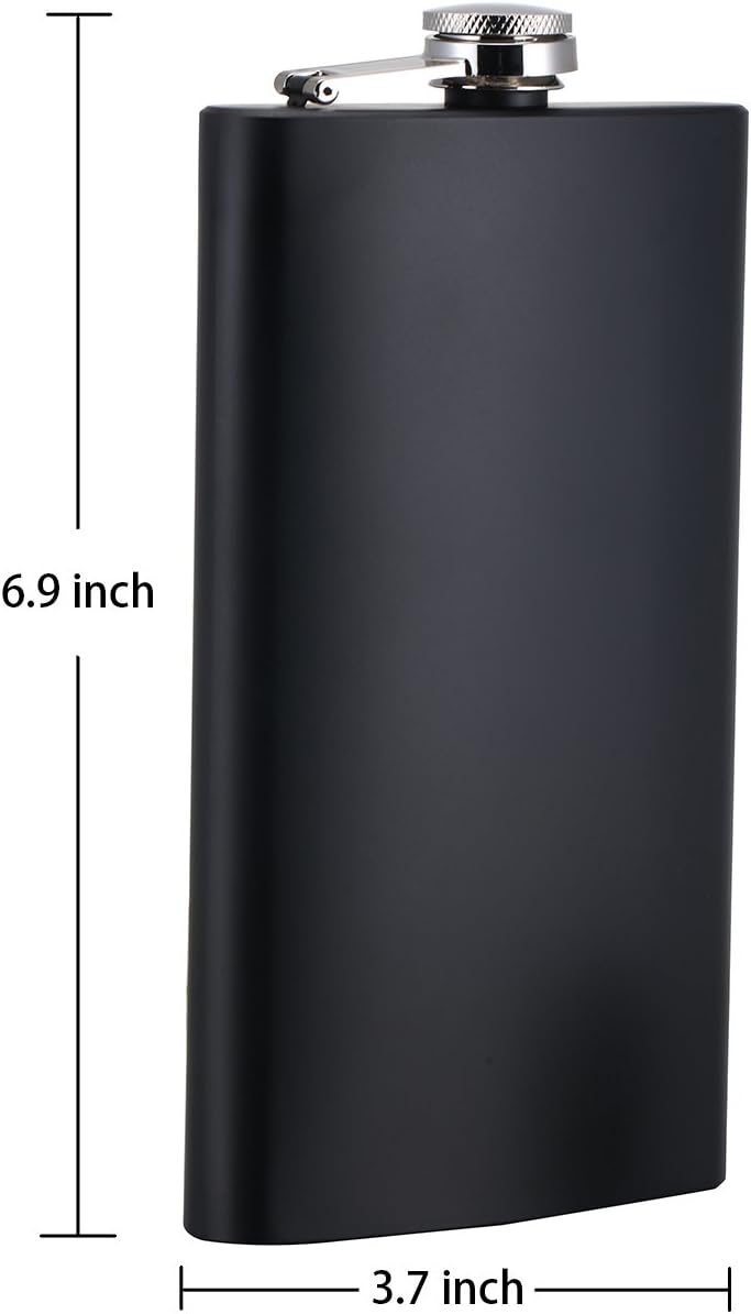 Matte Black Stainless Steel Whiskey Flask with Funnel & Box