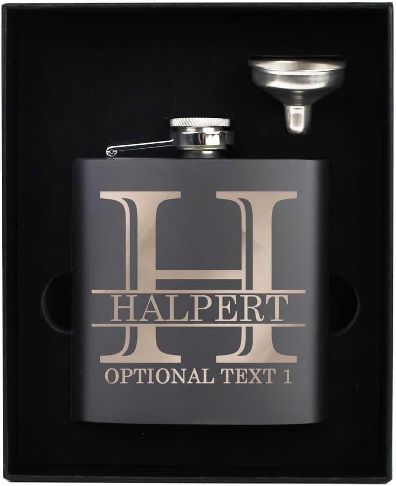 Custom Engraved 6oz Black Stainless Steel Flask for Men