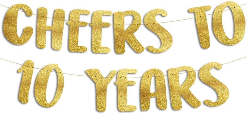 10th Anniversary Gold Glitter Banner Decoration