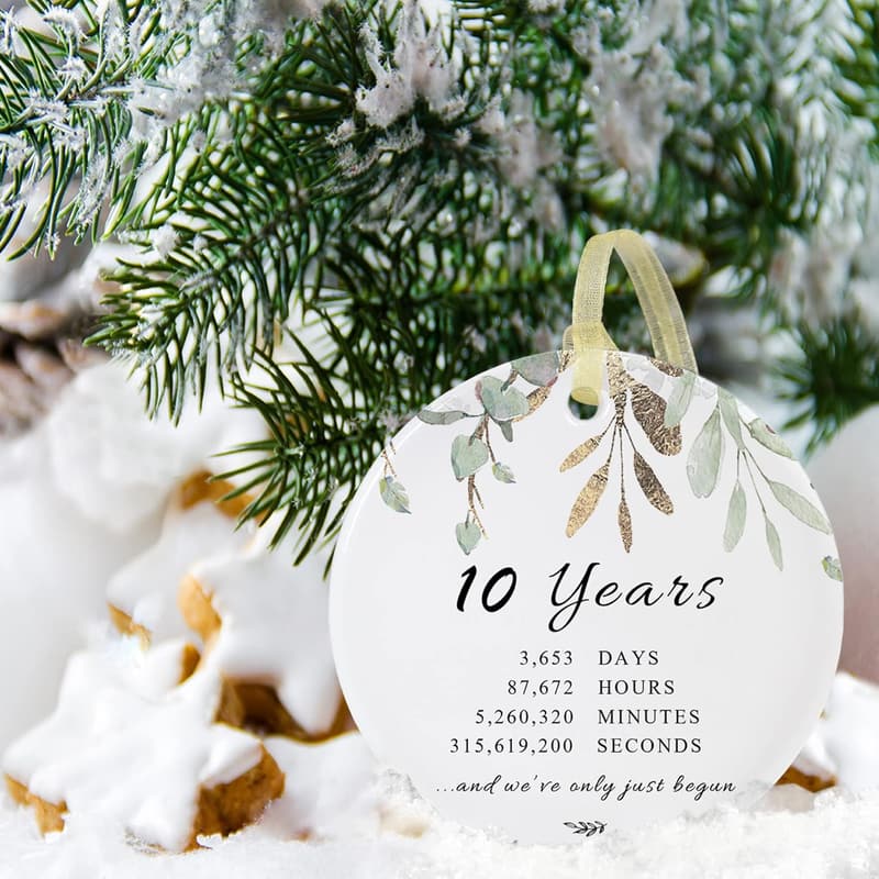 10th Anniversary Ceramic Ornament with Gift Box and Card