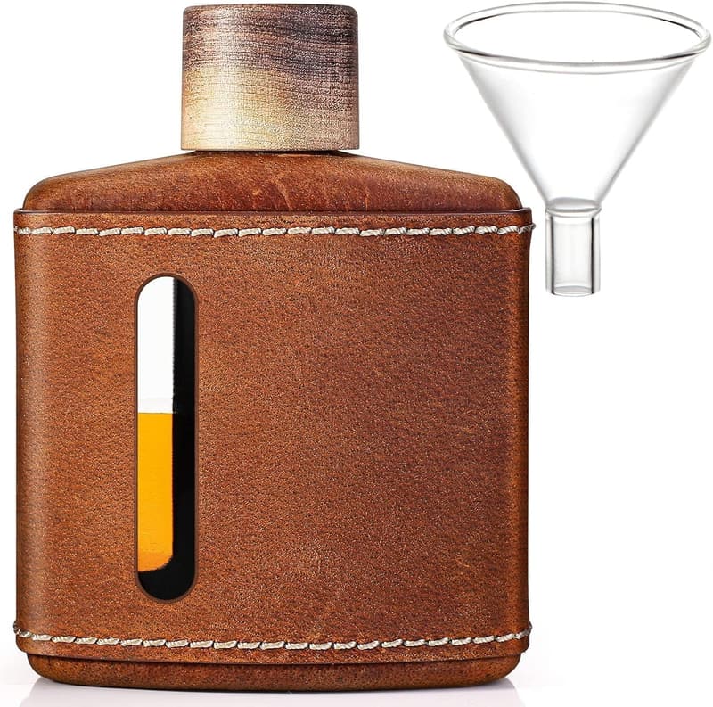 Father's Day Gift: Handmade Crazy Horse Leather Hip Flask, 100ml
