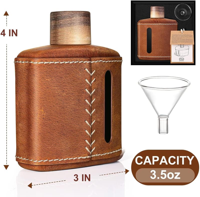 Father's Day Gift: Handmade Crazy Horse Leather Hip Flask, 100ml