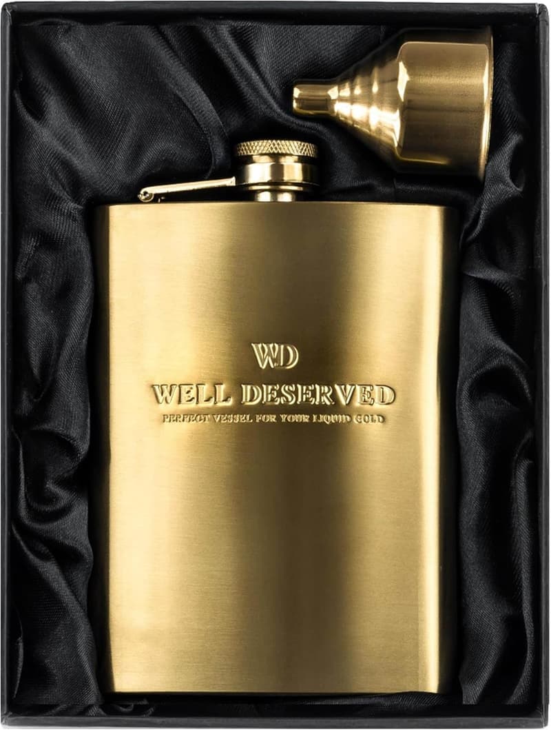 Engraved 8oz Gold Flask with Funnel & Pouch - Perfect Gift for Weddings or Birthdays