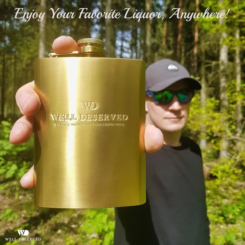 Engraved 8oz Gold Flask with Funnel & Pouch - Perfect Gift for Weddings or Birthdays