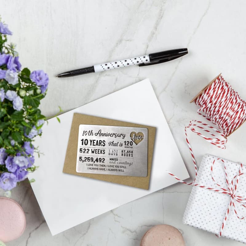 10th Anniversary Engraved Metal Wallet Insert for Him