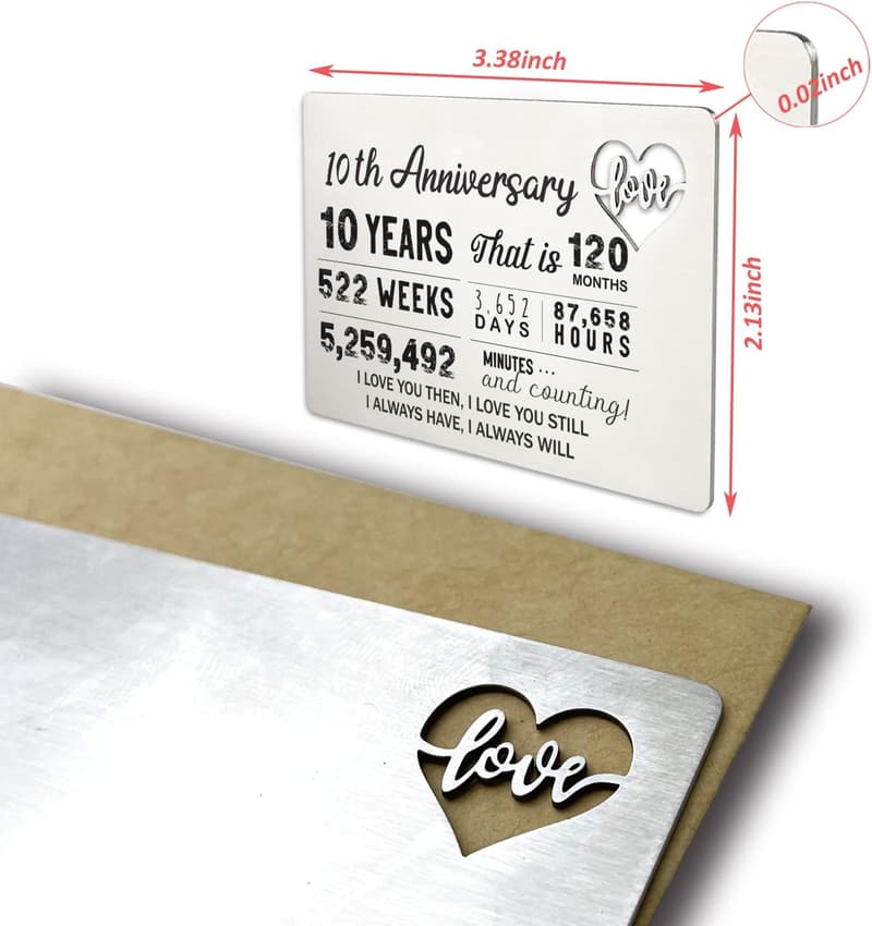 10th Anniversary Engraved Metal Wallet Insert for Him