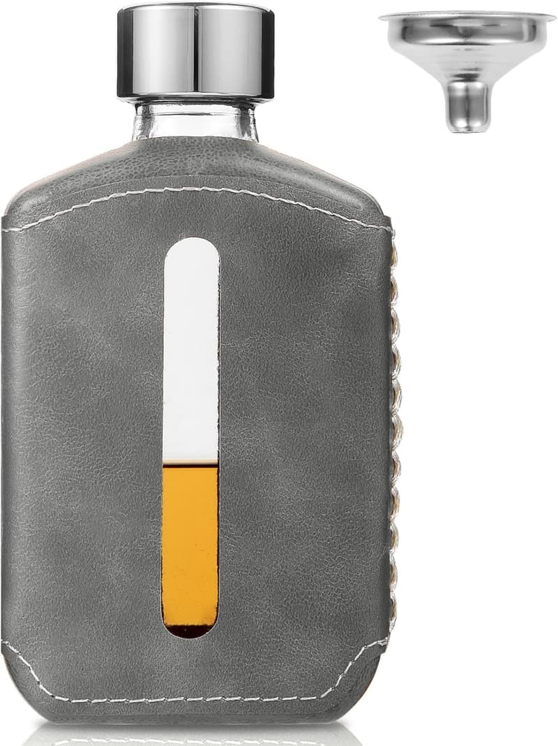 Handmade Grey Glass 100ml Flask with Leather - Birthday Gift