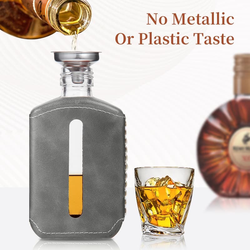 Handmade Grey Glass 100ml Flask with Leather - Birthday Gift