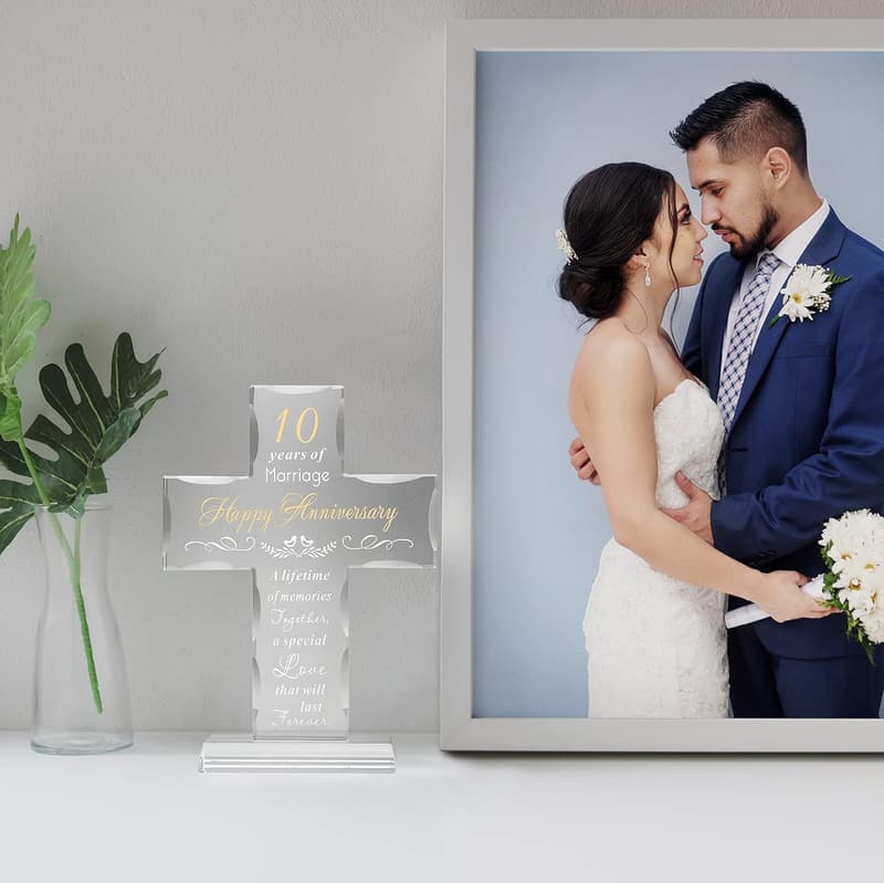 10th Anniversary Glass Cross Gift for Wife