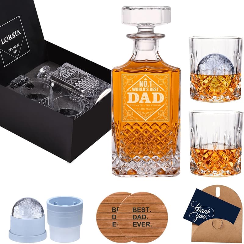 Whiskey Decanter Set - Unique Christmas Gift for Dad