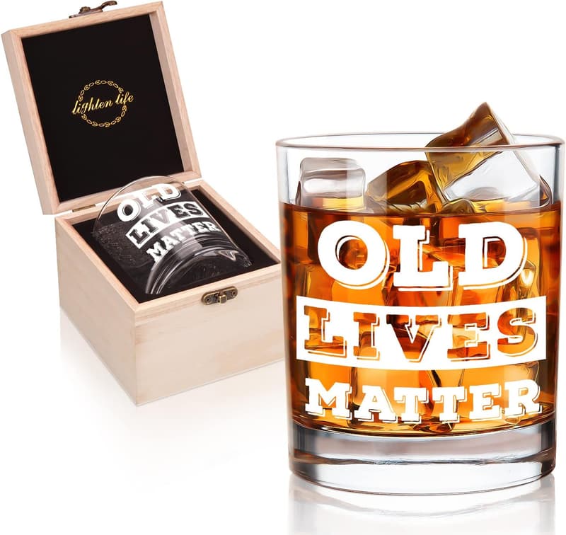 Funny Whiskey Glass Gift in Wooden Box for Dad or Grandpa