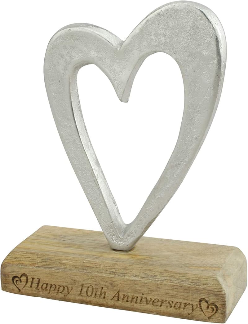 10th Anniversary Rustic Metal Heart Decoration – Aluminum & Wood