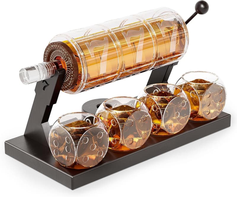 Casino Style Whiskey Decanter Set with 4 Glasses for Men