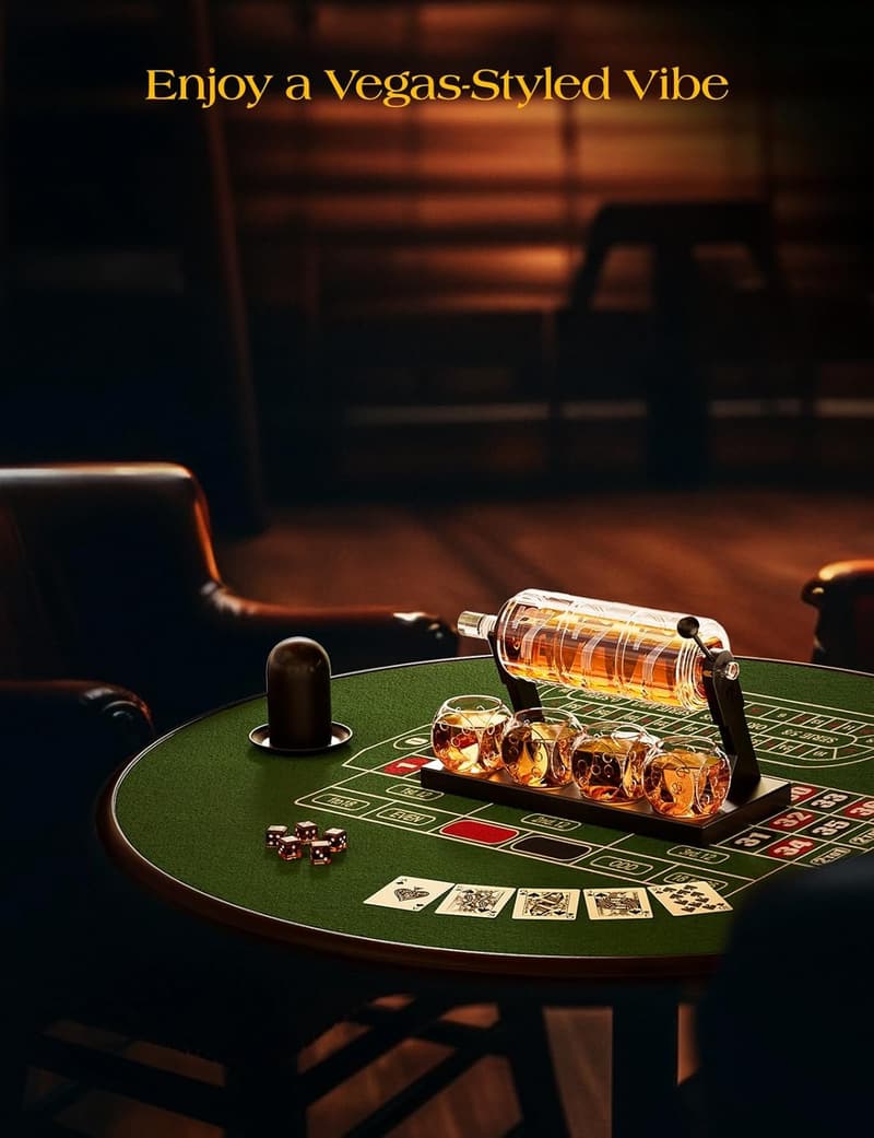 Casino Style Whiskey Decanter Set with 4 Glasses for Men