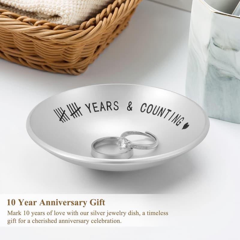 10th Anniversary Silver Jewelry Tray Gift for Couples